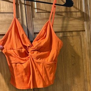 Lulu's Vibrant Orange Twist-Front Crop Top